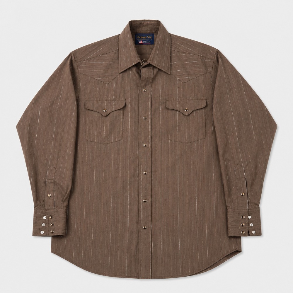 Vintage Panhandle Slim Western Shirt Mens 16-34 Brown Pearl Snap Striped